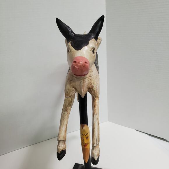 Set of 2 Flying Pig & Cow Jumped Over Moon Carved Wood Figurines Folk Art Vtg? - Picture 14 of 16